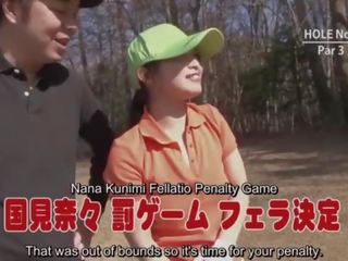 Subtitled uncensored Japanese golf handjob blowjob game